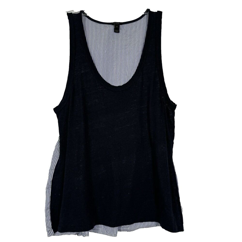 J. Crew Blue Linen & Silk Sleeveless Tank Top Size Medium Blue White Stripes